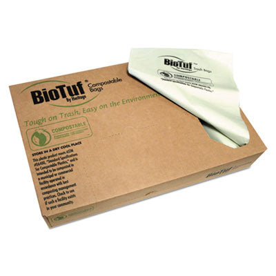 Heritage Biotuf Compostable Can Liners, 45 gal, 0.9 mil, 40" x 46", Green, 25 Bags/Roll, 5 Rolls/Carton