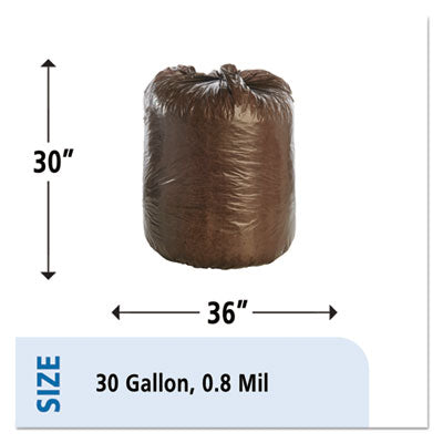 Stout® by Envision™ Controlled Life-Cycle Plastic Trash Bags, 30 gal, 0.8 mil, 30" x 36", Brown, 60/Box