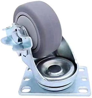 2-Pack 3" Heavy Duty Swivel Casters with Brakes - 300lb Capacity Each, Thermoplastic Rubber Wheels, Gray Top Plate Casters