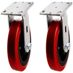 Heavy Duty 6" Plate Caster, Polyolefin/Polyurethane Wheel with Top Plate, 2-inch Extra Width, 1800 lbs Total Capacity, Pack of 2 (Red/Black Rigid)
