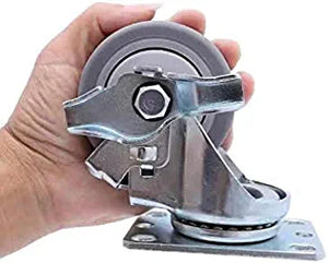 3" Heavy Duty Thermosplastic Rubber Swivel Caster w/Brakes (300lb/each) - Pack of 4