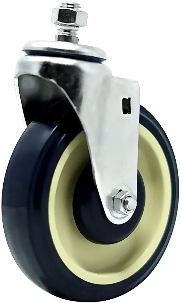 Premium 5" Shopping Cart Caster Replacement Kit - Set of 4 Dark Blue Beige Stepped Face Polyurethane Wheels with 1400 lbs Total Capacity