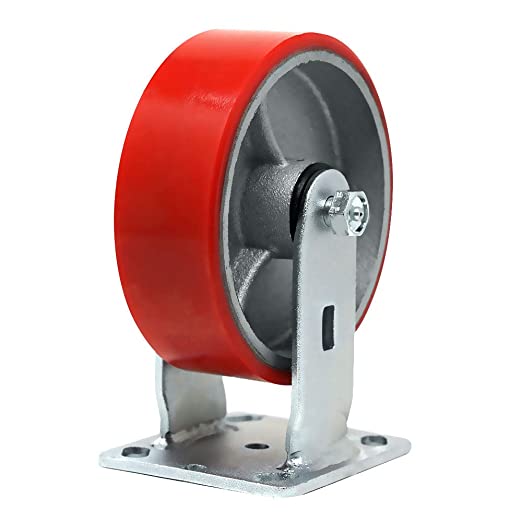 Heavy Duty 5" Polyurethane Plate Casters - 4 Pack with 4000 lbs Total Capacity, Red (2 Swivel + 2 Rigid), Extra Width Top Plate and Molded Steel Wheel
