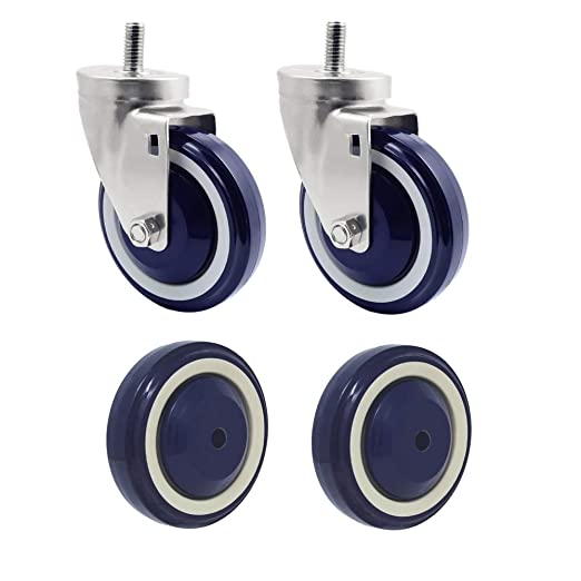 4-Pack Shopping Cart Caster Wheels: Stepped and Full Tread Polyurethane, Double Ball Bearing, 1000 lbs Total Capacity, Dark Blue Beige Color (4 inches, 2 Casters & 2 Wheels)