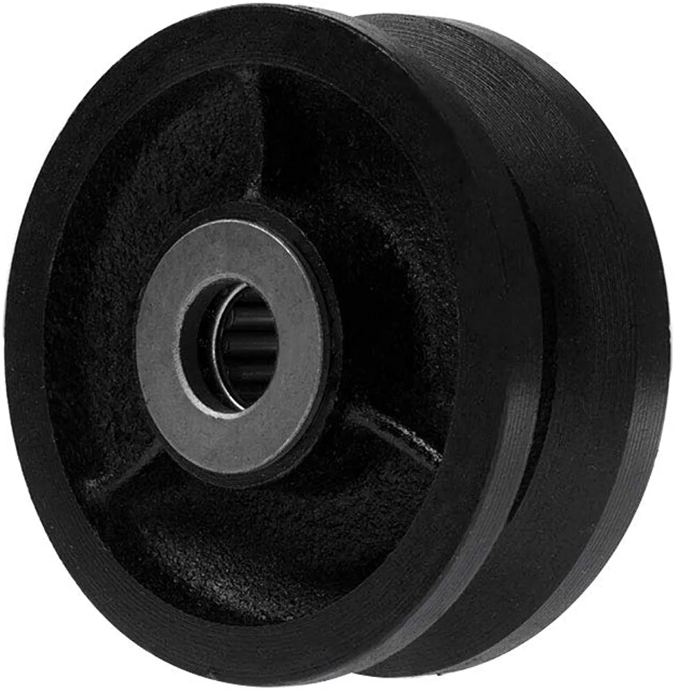 4-inch Cast Iron V-Groove Caster Wheel with Straight Roller Bearing (2-Pack, 1400 lbs Capacity)