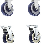 5" Polyurethane Plate Casters - 4 Pack with Double Ball Bearing Top Plate and 1400 lbs Total Capacity (Dark Blue/Beige, 4 Swivel 2 with Brake)