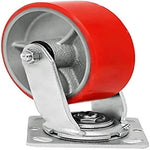 Maximize Mobility and Strength with our 6" Heavy Duty Polyurethane Plate Caster - 1200lbs Capacity, Extra Wide 2-inch Top Plate, Steel Wheel, Red Swivel Design