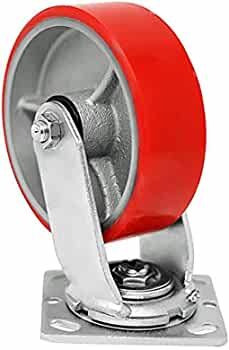 Heavy Duty 6" Polyurethane Plate Casters - 4 Pack with 4800lbs Total Capacity, 2" Extra Width, Red Swivel Wheels