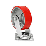 4" Heavy-Duty Red Swivel Plate Caster with Polyurethane Molded Steel Wheel and Extra Wide 2" Top Plate - 750lbs Total Capacity