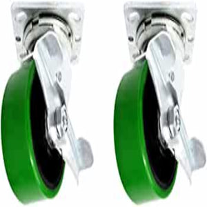 Premium Heavy Duty 6" Plate Casters with Brake (2-Pack) - Swivel Polyurethane Wheels on Steel Frame with Precision Ball Bearings, 2500 lbs Total Capacity, and Extra 2-Inch Width for Maximum Stability and Durability