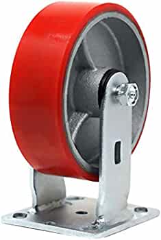 5" Plate Caster, Heavy Duty Polyurethane Mold on Steel Wheel Top Plate Caster Extra Width 2 inches 1000lbs Total Capacity (5 inches, Red Rigid)