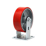Heavy Duty 4-Inch Plate Caster with Polyurethane Molded Steel Wheel, Extra Wide 2-Inch Top Plate, 750lbs Total Capacity - Red Rigid