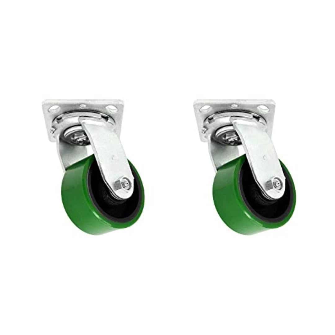 Medium Heavy Duty 4" Plate Caster - 2 Pack Swivel Caster with Polyurethane Mold on Steel Wheel, Top Plate Caster with 2 Inches Extra Width and 1500 lbs Total Capacity