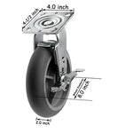 Heavy-Duty 8" Swivel Plate Casters with Thermoplastic Rubber and 1200 lbs Capacity - Pack of 2 (Gray, with Brake)