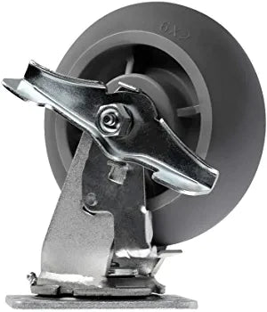 6-Inch Heavy Duty Rubber Swivel Casters - Pack of 4, 2 with Brakes, 1800lbs Capacity, Top Plate Mounting