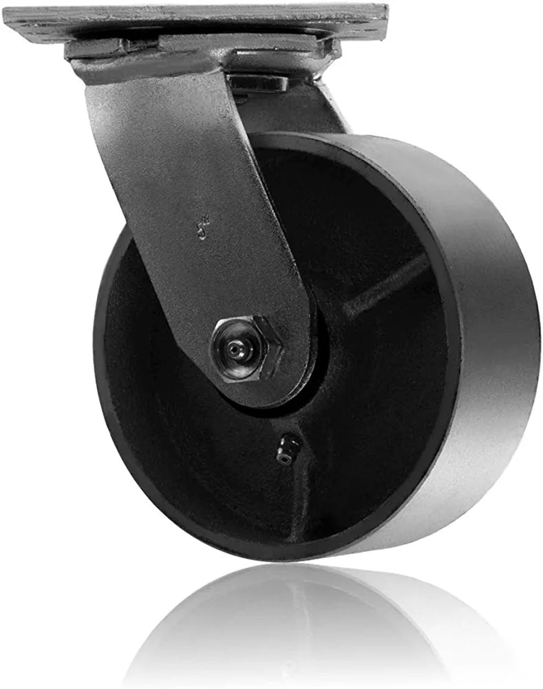 5" Heavy Duty Plate Casters with 2 Swivel and 2 Rigid Wheels - 4000 lbs Total Capacity (Pack of 4) - Silver Steel Cast Iron Wheels with Top Plate Caster - 2-Inch Extra Width