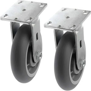 Heavy Duty 6" Thermoplastic Rubber Rigid Plate Casters, 2-Pack with 900 lbs Total Capacity, Gray