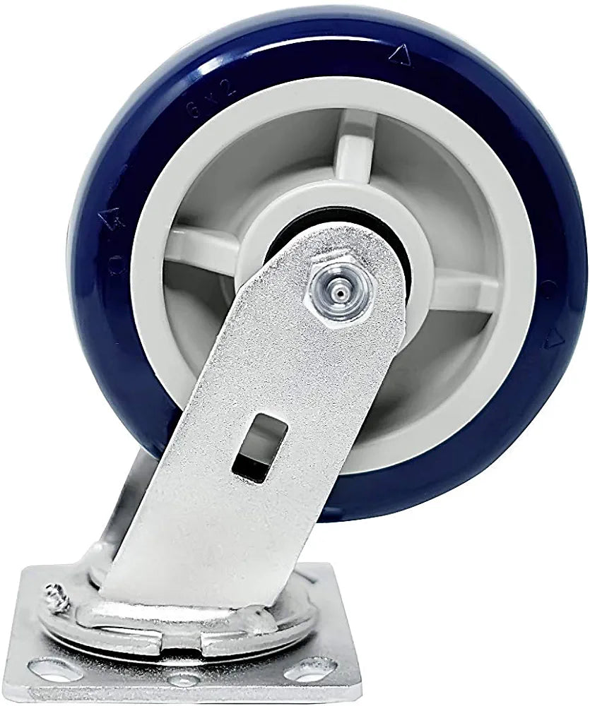 6" 4 Pack Top Plate Caster, High Performance Polyurethane Precision Bearing Wheel, Extra Width 2 inches, 4000 lbs Total Capacity (6 inches Pack of 4, Blue Swivel)