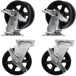 Heavy Duty 6" Plate Casters - 4 Pack with V-Groove Wheels, Extra 2" Width and 3200lbs Total Capacity - Swivel Top Plate Design