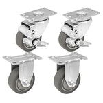 Pack of 4 Thermoplastic Rubber Plate Casters with 1000 lbs Capacity - 3 Inch Diameter, Gray Color, Swivel with Brakes and Rigid Types