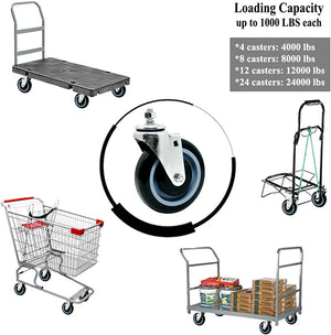 5-inch 4-Pack Stepped & Full Tread Shopping Cart Wheel Caster Kit - 1400 lbs Total Capacity - Polyurethane - Black & Gray
