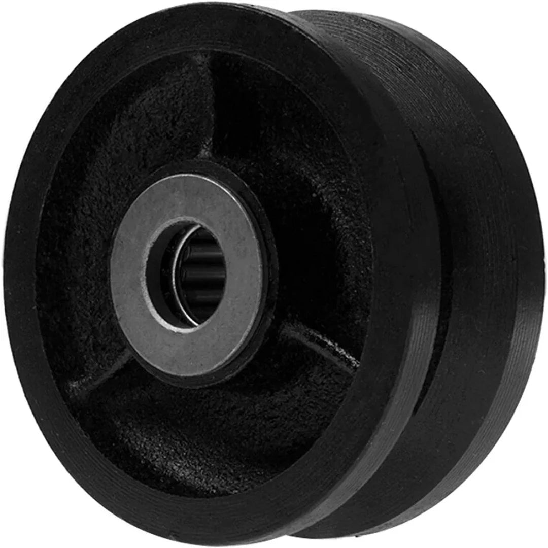 4-Inch Cast Iron V Groove Caster Wheel - 1.5-Inch Width & 700 lbs Total Capacity (Single Pack)