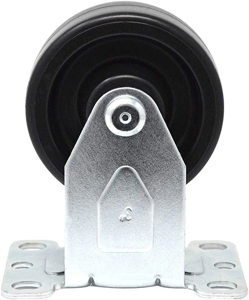 3" Polyolefin Black Rubber Top Plate Caster - 1320 lbs Total Capacity (Pack of 4, Rigid)