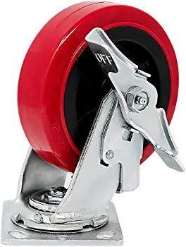 6" Heavy Duty Plate Casters with 3600 lbs Total Capacity, Polyolefin/Polyurethane Wheel, Top Plate Caster - Pack of 4 (2 with Brake)