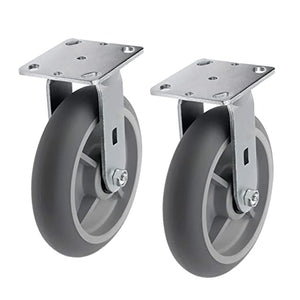 Heavy-Duty 8-Inch Plate Caster with Crowned Thermoplastic Rubber Wheel - 2 Pack Rigid Casters, Total Capacity of 1200 lbs - Top Plate Mounting (Gray)