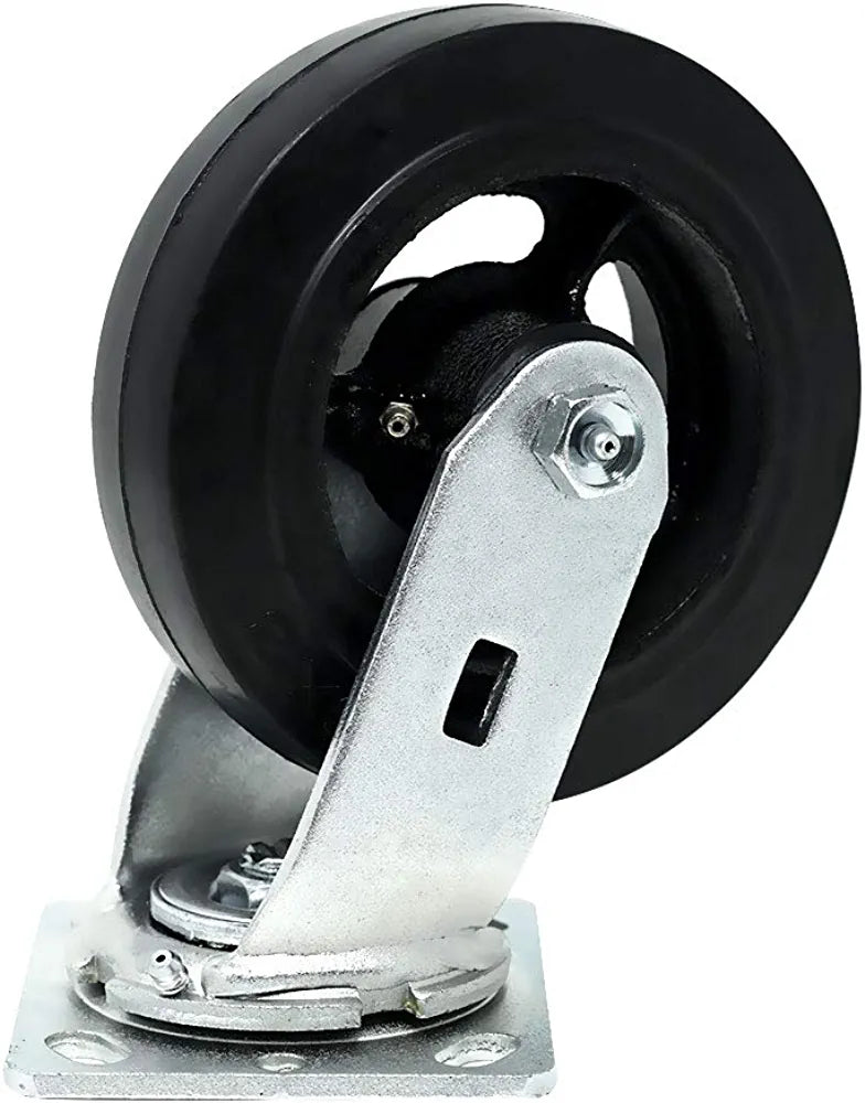 Premium 6-Inch Swivel Plate Casters - Heavy Duty Rubber Mold on Steel Wheels with Extra 2-Inch Width - Total 2400lbs Capacity - Pack of 2
