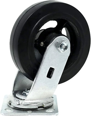 6" Heavy Duty Swivel Plate Casters with Brake - 2 Pack, 1200 lbs Total Capacity, Rubber Mold on Steel Wheel, Top Plate Caster with 2 Inches Extra Width