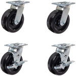 Maximize Mobility and Weight Capacity with 6" Heavy Duty Plate Casters - Set of 4 (4 Swivel with 2 Brakes) Featuring Phenolic Wheels and 2" Extra Width Top Plate