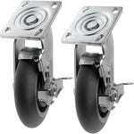 5" 2 Pack Plate Caster, Crowned Thermoplastic Heavy Duty Rubber Gray Swivel Caster, Top Plate Casters, 800 lbs Total Capacity (5 inches Pack of 2, Swivel w/Brake)