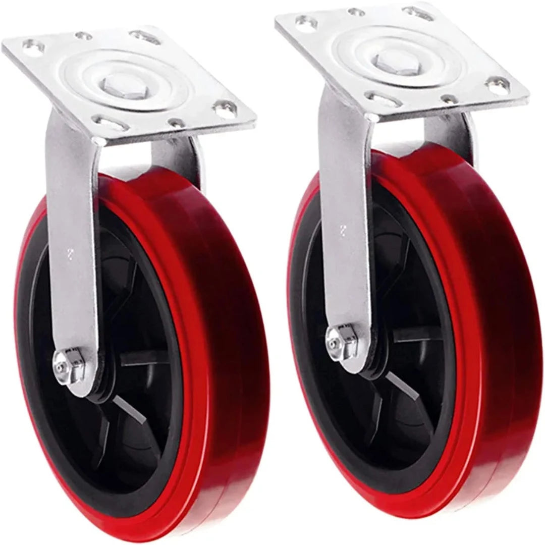 8" 2 Pack Plate Caster, Heavy Duty w/Polyolefin/Polyurethane Wheel Top Plate Caster Extra Width 2 inches 1900 lbs Total Capacity (8 inches Pack of 2, Red/Black Swivel)