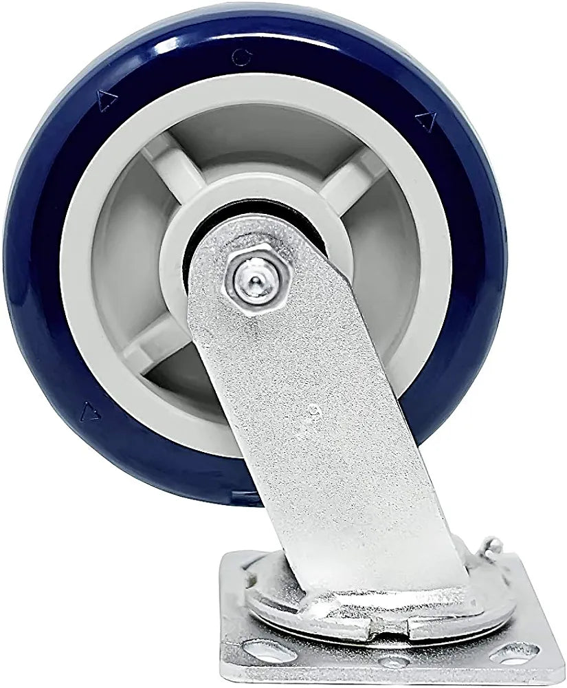 Upgrade Your Mobility with 6" Top Plate Casters - 2 Pack of High-Performance Polyurethane Wheels, 2000 lbs Capacity, and 2" Extra Width for Smooth Movement - Blue Swivel Design