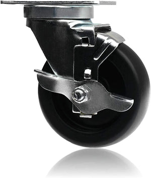 Maximize Mobility and Durability with 4-Inch Swivel Casters (Pack of 2) - 700 lbs Total Capacity, Polyolefin Black Rubber Top, and Brake for Added Safety