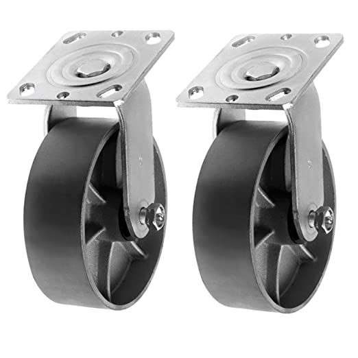 Heavy-Duty 6" Plate Casters with 2" Extra Width, 2400 lbs Total Capacity - Set of 2 Silver Swivel Casters with Steel Cast Iron Wheels and Top Plate