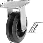 Premium 6-Inch Plate Casters - Heavy Duty Rigid Rubber Wheels with Steel Mold and Extra 2-Inch Width - Total 1200lbs Capacity - Pack of 2