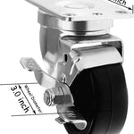 Heavy Duty 3" Polyolefin Top Plate Caster Set - 1320 lbs Total Capacity (4 Pack, 2 Swivel with Brakes & 2 Rigid)