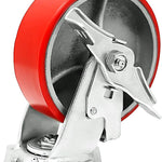 8" Heavy Duty Polyurethane Plate Casters (4-Pack, 5000 lbs Capacity, Red, 4 Swivel 2 w/Brake)