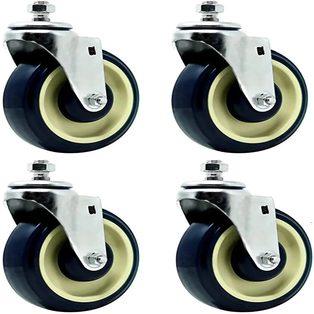 4 Pack 5" Polyurethane Shopping Cart Caster Wheel Set - 1000 lbs Total Capacity with Bolts, Dark Blue Beige