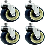 Smooth and Sturdy 5" Shopping Cart Caster Wheel - 4 Pack Polyurethane Stepped and Full Tread Face w/Double Ball Bearing, 1000 lbs Total Capacity, Easy Installation with Bolts (Dark Blue Beige)