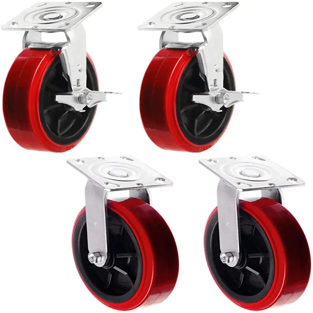 Ultra Heavy Duty 8" Plate Casters with 3800 lbs Capacity - Pack of 4 (4 Swivel 2 w/Brake) - Polyolefin/Polyurethane Wheel, Top Plate Caster with Extra Width 2 inches