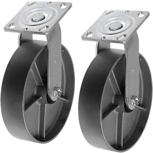 Maximize Mobility with 8" Heavy-Duty Plate Casters - 2 Pack Set with 2600 lbs Total Capacity, Steel Cast Iron Wheels, and Extra 2 Inches Width - Swivel Silver Top Plate for Easy Maneuvering