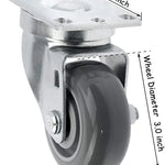 Heavy Duty 3-Inch Caster Set with Polyurethane Wheels - 1200 lbs Total Capacity, 4-Pack (2 Swivel & 2 Rigid), Top Plate Mount