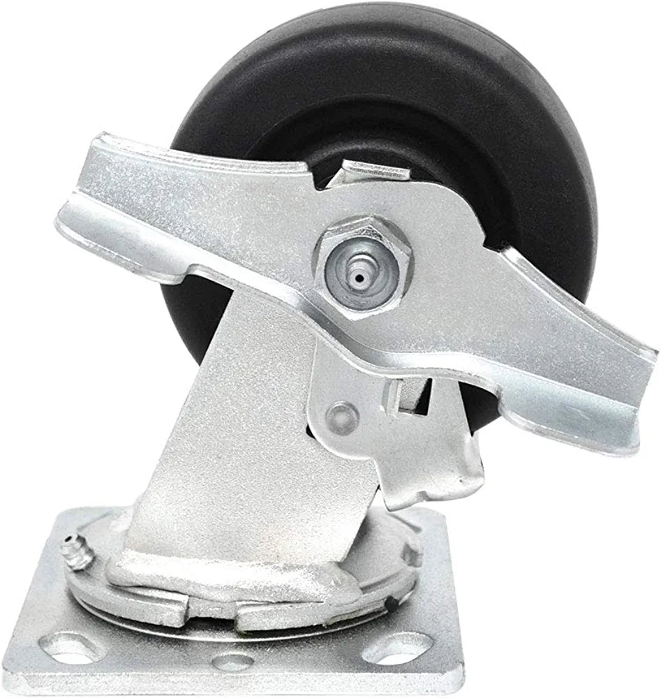 4" Medium Heavy Duty Plate Caster with Brake, Swivel Polyolefin Wheel, Top Plate Caster, 2600 lbs Total Capacity (Pack of 4)