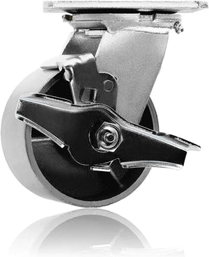 4" Heavy Duty Plate Casters with 2800 lbs Total Capacity - Set of 4 Silver Swivel Casters (2 with Brakes)