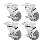 3.5" 4 Pack Plate Caster, Thermoplastic Light Heavy Duty Rubber Gray Swivel Caster, Top Plate Casters, 1200 lbs Total Capacity (3.5 inches Pack of 4, Swivel w/Brake)