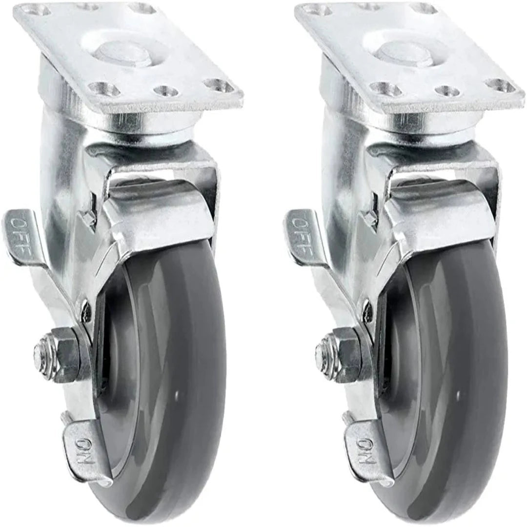 4" Polyurethane Swivel Casters with Brakes, 2-Pack, 660 lbs Total Capacity, Top Plate Annular Plate