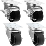Premium 3-inch Black Rubber Top Plate Casters - 4 Pack with 1320 lbs Total Capacity, 2 Braked Swivel Casters for Maximum Mobility and Stability